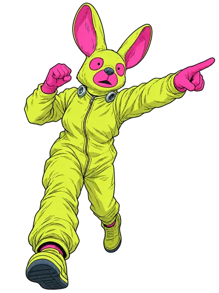 El Conejo señala hacia el próximo show.