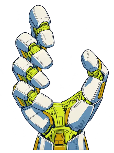 Ilustración: La Mano, una mano robot gigante, lista para ayudar.