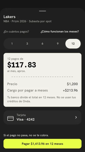 Planes de pago a meses en la app de Onda.