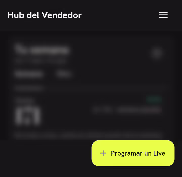 Hub del Vendedor con el botón Programar un Live abajo