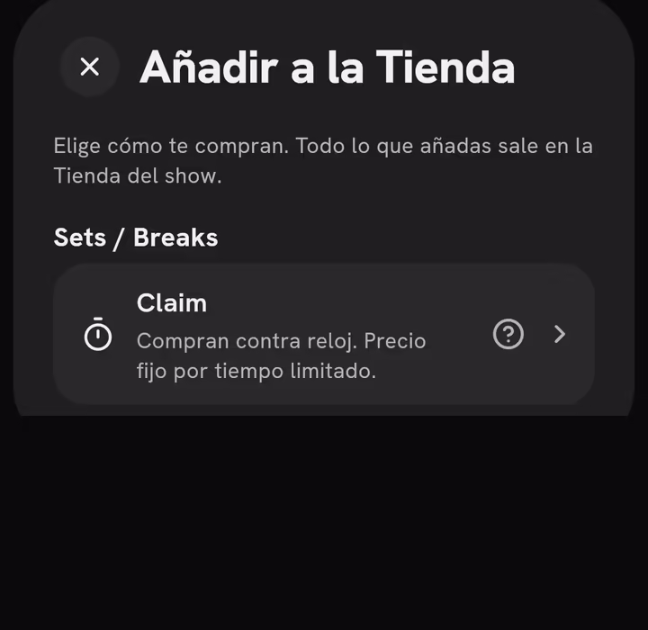 Hoja Añadir a la Tienda con la opción del drop