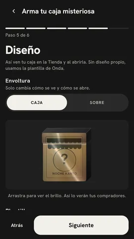 Pantalla «Diseño» con la envoltura «Caja» elegida.