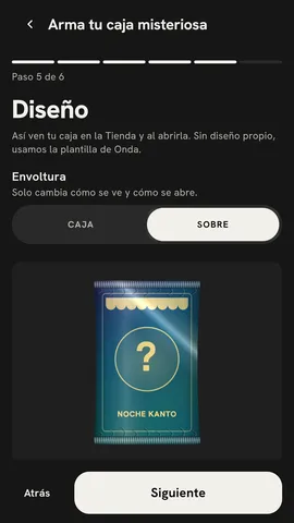Pantalla «Diseño» con la envoltura «Sobre» elegida.